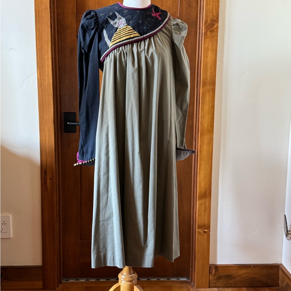 Women’s Wearable Art Long-Sleeve Dress with Embroidered Yoke